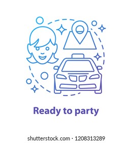 Taxi ordering concept icon. Ready to party idea thin line illustration. Destination point. Vector isolated outline drawing