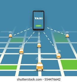 Aplicación móvil de pedidos de taxi, diseño de concepto de servicio - Ilustración de vectores