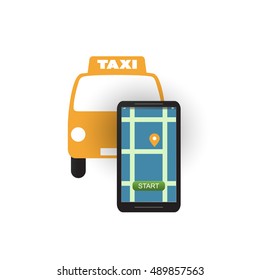 Concepto de diseño del servicio de pedidos de taxi: Logotipo, interfaz de usuario de aplicación móvil - Ilustración vectorial