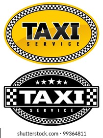 Taxi oval badge with checkered border. Signs and labels.