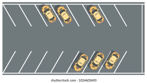 Taxi parking lots - modern vector colorful illustration. Top view position of car park. High quality image