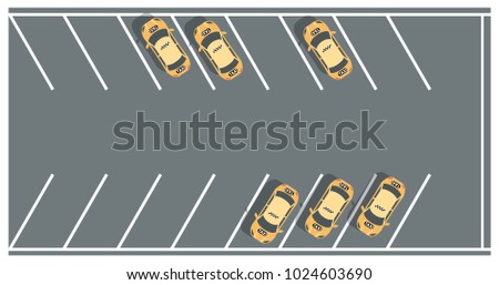 Taxi parking lots - modern vector colorful illustration. Top view position of car park. High quality image