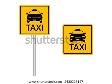 Taxi Parking Sign. Taxi Service. Vector Illustration Isolated on White Background.	