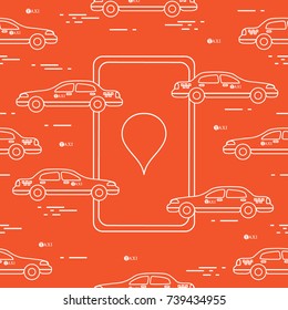 Taxi pattern with taxi mobile app. Design for announcement, advertisement, banner or print.