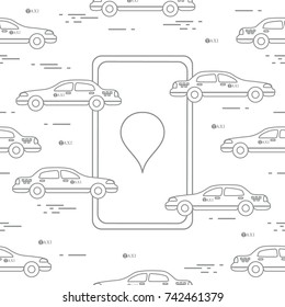 Taxi pattern with taxi mobile app. Design for announcement, advertisement, banner or print.