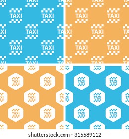Taxi pattern set, simple and hexagon, on yellow or blue background