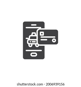 Taxi payment service vector icon. filled flat sign for mobile concept and web design. Phone with taxi and credit card glyph icon. Symbol, logo illustration. Vector graphics