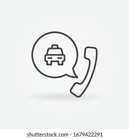 Icono de esquema de concepto del vector Taxi Phone Call. Teléfono con camión en el símbolo lineal de burbuja de voz