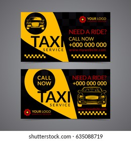 Taxi pickup service business card layout template. Create your own cards. Mockup Vector illustration.