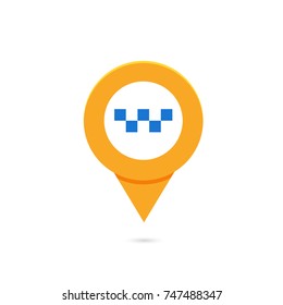 Taxi pin map pointer with taxi symbol. Vector illustration.