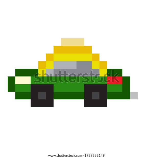 Taxi pixel art. Icon car. Public\
Transportation. Vector\
illustration.