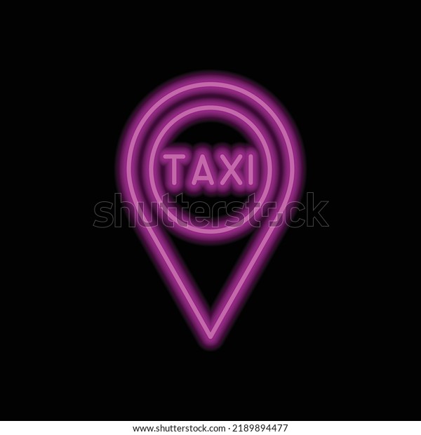 Taxi pointer simple icon vector. Flat\
design. Purple neon on black\
background.ai