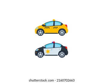 Emoji Set Illustrations del vector de automóviles de la policía y de taxis. Emoticones de taxi y de policía