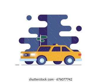 Taxi Raining Night Ride in New York Vector