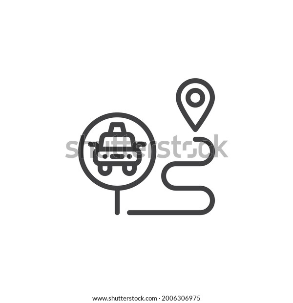 Taxi route line icon.\
linear style sign for mobile concept and web design. Taxi order\
destination outline vector icon. Symbol, logo illustration. Vector\
graphics