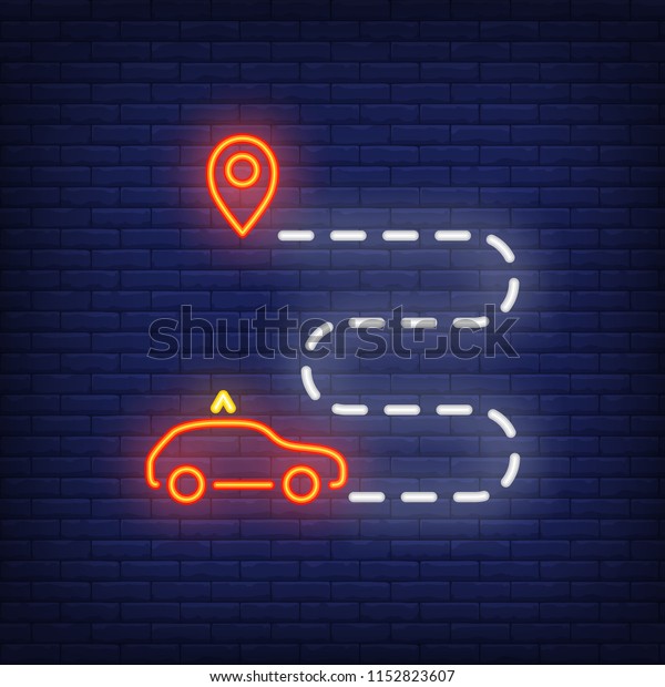 Image Vectorielle De Stock De Taxi Route Neon Sign Red Cab