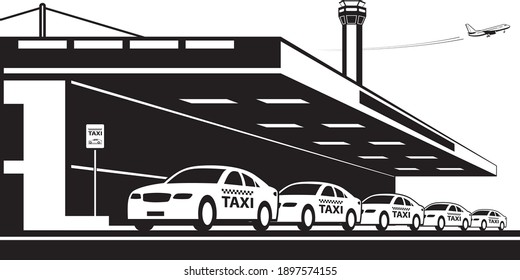 Servicio de taxi en aeropuerto - ilustración vectorial