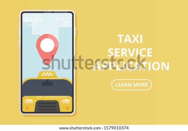 Taxi service application.\
Smart transportation concept. Taxi online service in flat style\
vector. Online car service mobile app or website. Vector\
illustration.