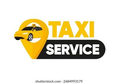 Taxi Service badge. Taxi map pointer. Using a app to order a taxi cab in a city street with mobile phone. Location marker. Vector illustration.
