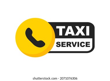 Tarjeta de servicio de taxi. Señal de taxi. Etiqueta amarilla del servicio de llamadas de taxi. Servicio las 24 horas. Ilustración vectorial.