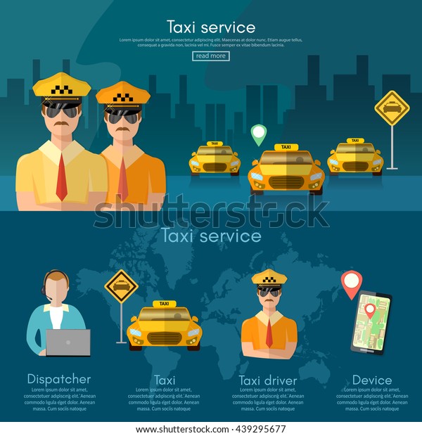 Taxi service banner book a taxi to the city\
dispatcher taxi call vector illustration\
