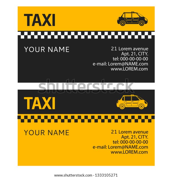 Taxi service business card\
design concept.Yellow cab.Call a hatchback car.Flat illustration\
vector.