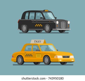 Taxi service, cab concept. Car, vehicle, transport, delivery icon or symbol. Cartoon vector illustration