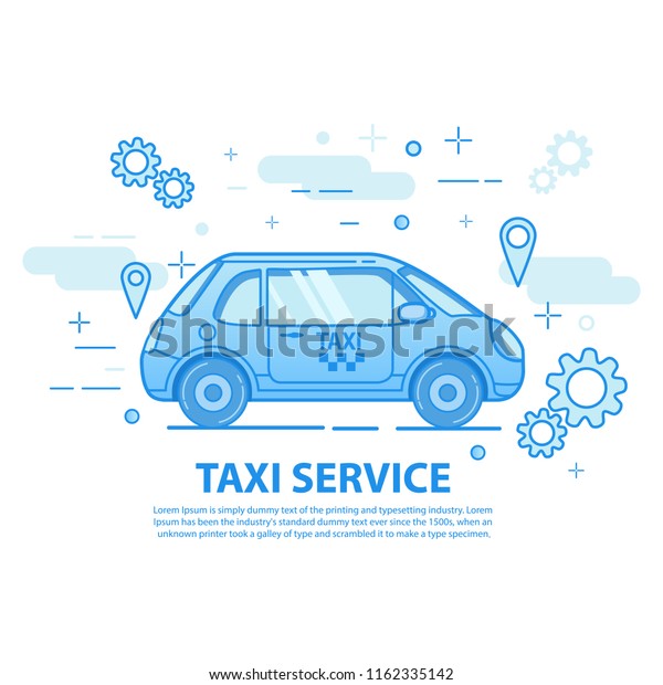 Taxi service call icon application.Concept of\
design of a banner. Car side view. Flat line art vector.Isolated on\
a white background.