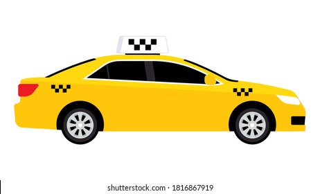 Taxi. Taxi service car. Yellow cab in modern flat style. Checkers taxi. Vector vehicle on white background.
