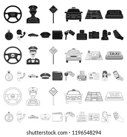 Taxi service cartoon icons in set collection for design. Taxi driver and transport vector symbol stock web illustration.