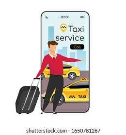 Taxi service cartoon smartphone vector app screen. Mobile phone display with flat character design mockup. Urban travel service. Cab ordering, express car delivery application telephone interface