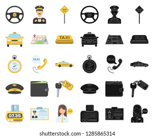 Taxi service cartoon,black icons in set collection for design. Taxi driver and transport vector symbol stock web illustration.