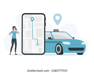 Servicio de taxi. Ilustración plana vectorial de color. Aislado sobre fondo blanco.