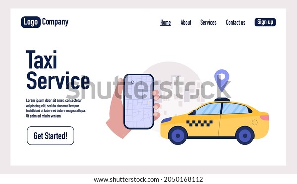 Taxi service\
concept. Character using online taxi service. Landing\
page.\
Colorful flat vector\
illustration.