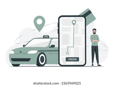 El concepto de servicio de taxi. Ilustración plana vectorial de color. Aislado sobre fondo blanco.