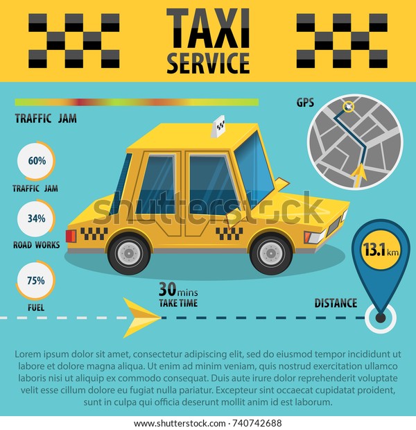 Taxi service concept. Taxi\
infographic.Display map, route, distance, traffic jams, destination\
isolated on a blue background vector\
illustration\
\
\
