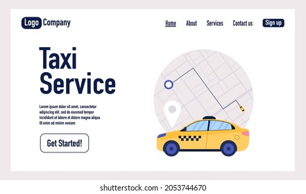 Taxi service concept. Landing page.
Colorful flat vector illustration.