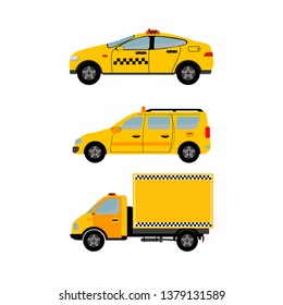Taxi service concept. Set of different types of taxi cars isolated on white background. Vector illustration flat.