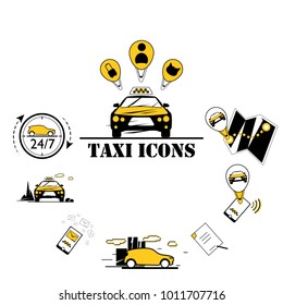Taxi service concept. A simple vector illustration of high quality in a flat design. Icons taxi center set.