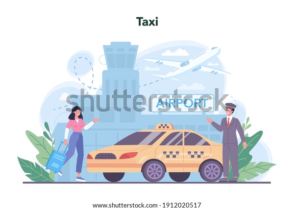 Taxi service concept. Yellow taxi car.\
Automobile cab with driver inside. Idea of public city\
transportation. Isolated flat\
illustration
