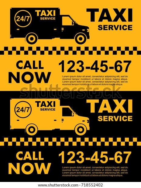 Taxi\
service design over yellow and black background. Silhouette of car.\
Vector flat illustration. Banner, poster or\
flyer.
