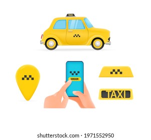 Elemente der Taxidienste. Vektor-Clip-Kunst einzeln auf weißem Hintergrund