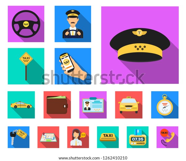 Taxi\
service flat icons in set collection for design. Taxi driver and\
transport vector symbol stock web\
illustration.