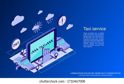 Taxi service flat isometric vector concept illustration