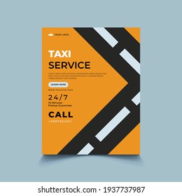 Taxi Service Flyer Layout Template. Taxi Car Service Cab Poster Design Background, Taxi Ad Concept Or Banner