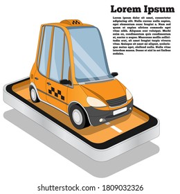 Servicio de taxi en forma de aplicación móvil. Aislado sobre fondo blanco. Ilustración vectorial.
