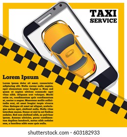 Taxi service in the form of a mobile application. Top view of the car. Vector illustration.