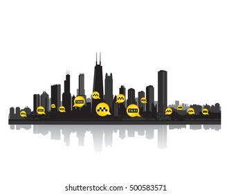 Taxi service header. Taxi sign city background. Call taxi pointer cityscape concept