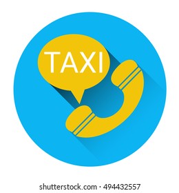 Taxi Service Icon Car Phone Call Application Button Flat Vector Illustration