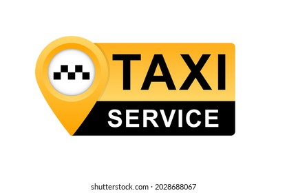 Icono de servicio de taxi. Diseño del transporte público. Elegante logotipo con puntero de mapa. Ilustración vectorial. EPS 10